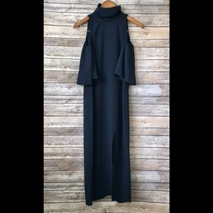 Topshop navy off the shoulder dress